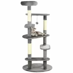 PawHut 136cm Cat Tree for Indoor Cats, Modern Cat Tower with Scratching Posts, Bed, Toy Ball - Grey