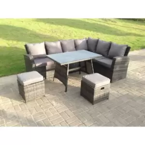 Fimous 6 Seater Outdoor Dark Grey Mixed Rattan High Back Corner Sofa Set with 2 Stools