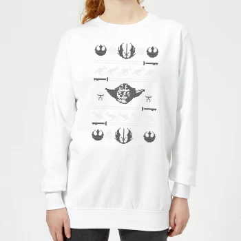 Star Wars Yoda Sabre Knit Womens Christmas Sweatshirt - White - M