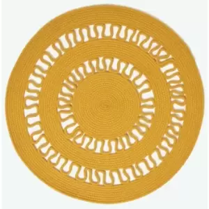 Mustard Crochet Braided Rug 90cm Round - Yellow - Homescapes