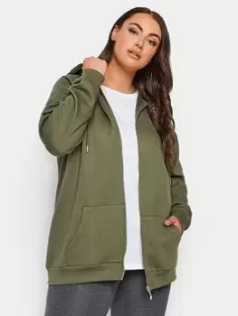 Yours Raglan Zip Thru Hoodie Khaki, Green, Size 34-36, Women