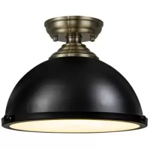 Luminosa Talisa Flush Ceiling Lamp E27 With Round 31cm Metal Shade Antique Brass, Matt Black, Frosted White