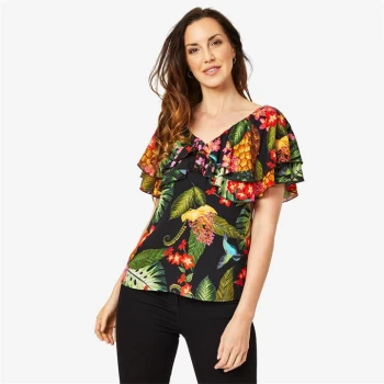 Biba Volume Sleeve Top - Pineapple print