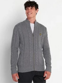 Lyle & Scott Heavy Cable Knit Crew Neck - Grey Marl, Size 2XL, Men