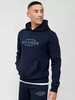 Tommy Hilfiger Curved Logo Overhead Hoodie - Navy Size M Men