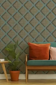 Superfresco Easy Ocean Panel Rattan Blue Trellis Wallpaper