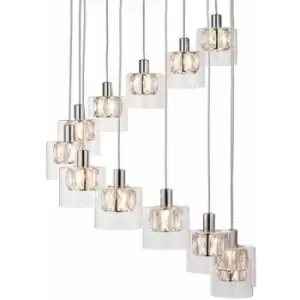 Multi Light Ceiling Pendant 12 Bulb Chrome & Crystal Chandelier Height Drop Lamp