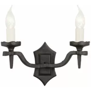 Loops - Twin Wall Light Sconce Double Wrought Iron Black LED E14 60W Bulb