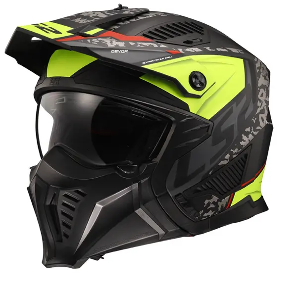 LS2 OF606 Drifter Devor Matt Black H-V Yellow Multi Helmet Size S