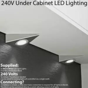 3x brushed nickel Triangle Surface Under Cabinet Kitchen Light Kit - 240V Mains Powered - Warm White led