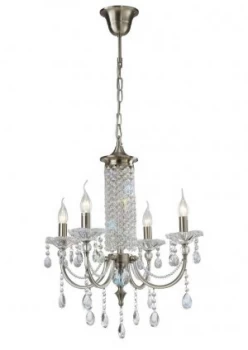 Ceiling Pendant Chandelier 4 Light Satin Nickel, Crystal