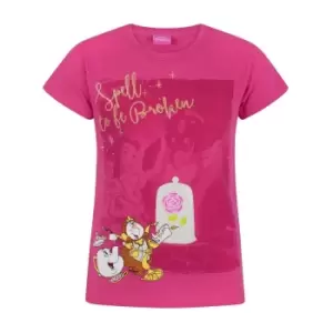 Beauty And The Beast Girls Spell To Be Broken T-Shirt (11-12 Years) (Pink)