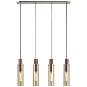 Luminosa Blake Slim Linear Ceiling Pendant, 4 Light Adjustable E27, Mocha, Amber Glass