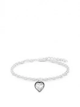 Simply Silver Sterling Silver White Heart Bracelet Embellished Made With Swarovski Crystals