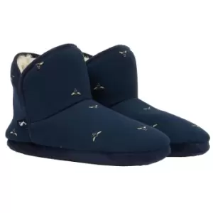 Joules Womens Cabin Faux Fur Slippers Navy Bees Small