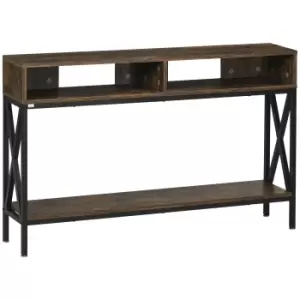 HOMCOM Console Table, Entryway Table with 3 Compartments, Metal Frame, Adjustable Feet for Living Room, Hallway, Rustic Brown