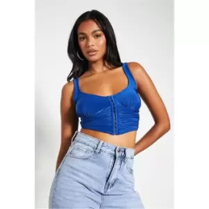 I Saw It First Cobalt Blue Slinky Hook And Eye Bust Detail Corset Crop Top - Blue