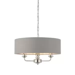 Highclere Cylindrical Pendant Light Bright Nickel Plate, Charcoal Fabric