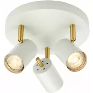 Led Tilting Ceiling Spotlight White & Brass Triple Warm White Kitchen Down Light