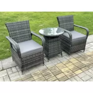 Fimous 2 Seater Outdoor Dark Grey Rattan Lounge Complete Sofa Set with Curved Arm Chairs and Small Round Table