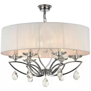 Maytoni Lighting - Miraggio Chandelier Chrome & Crystal with White Shade, 6 Light, E14