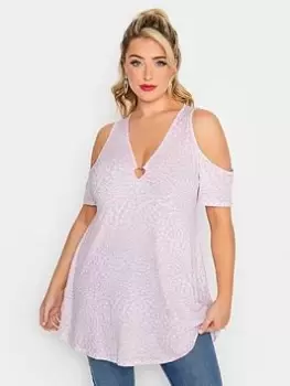 Yours Heart Cold Shoulder Top Printed Heart - Pink, Size 30-32, Women