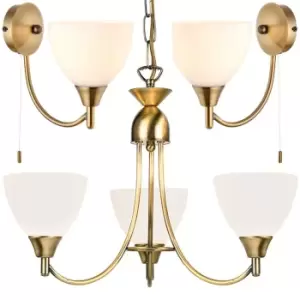 3 Lamp Ceiling & 2x Wall Light Pack Antique Brass Glass Matching Indoor Fittings