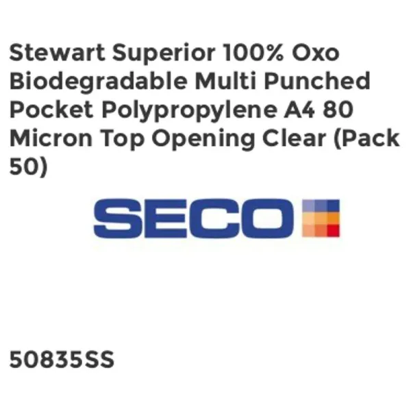 Stewart Superior 100% Oxo Biodegradable Multi Punched Pocket Polypropylene A4 80 Micron Top Opening Clear (Pack 50) - PP80