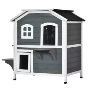 Pawhut Wooden Cat House& Cat Cave w/ Condos - Grey