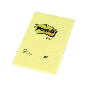 Post it Sticky Notes Large Feint Ruled Yellow 6 x 100 Sheets