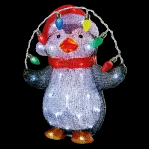 38cm Lit 50 LED Acrylic Penguin White