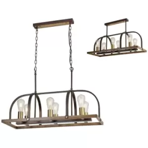 Luminosa Goshen Ceiling Pendant Oblong 6 Light E27, Antique Bronze, Brown Oxide, Wood