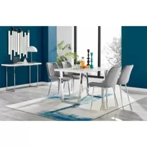 Kylo White High Gloss Dining Table & 4 Grey Pesaro Silver Chairs - Elephant Grey