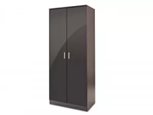 GFW Ottawa Black High Gloss 2 Door Double Wardrobe Flat Packed