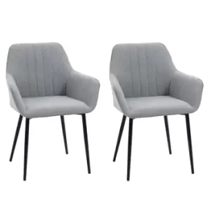 Homcom Set Of 2 Dining Chairs Upholstered Linen Fabric Metal Legs Grey