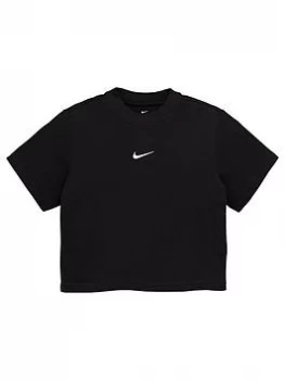 Nike Girls NSW Essential Short Sleeve Boxy T-Shirt - Black/White, Size L=12-13 Years, Women