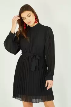 Long Sleeve High Neck Tunic Dress In Black