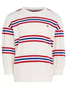 Tommy Hilfiger Girls Varsity Stripe Crew Sweat Top - White/Multi Stripe, White/Multi, Size Age: 8 Years, Women