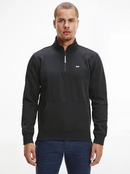 Tommy Jeans Solid Quarter Zip Sweat Top - Black Size XL Men