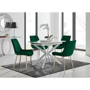 Furniture Box LIRA 100 Extending Dining Table and 4 Green Pesaro Gold Leg Chairs