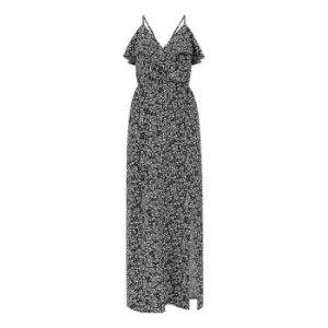 Mela London Black Ditsy Floral Frill Maxi Dress - Black