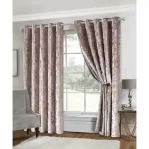 Isabella Rose Amelia Crushed Velvet Eyelet Curtains - Mink - 167cm (66") X 183cm (72") TJ Hughes