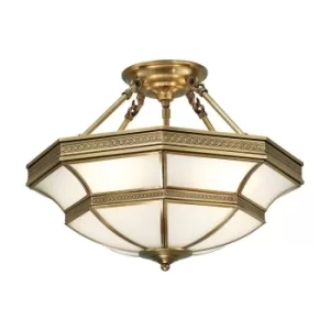 Balfour 4 Light Semi Flush Ceiling Light Antique Brass, Frosted Glass, E27