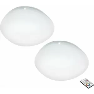 Loops - 2 pack Flush Ceiling Light White Shade White Plastic With Crystal Effect LED 34W