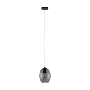 Pendant Ceiling Light Black Shade Black Transparent Smoked Glass E27 1x40W