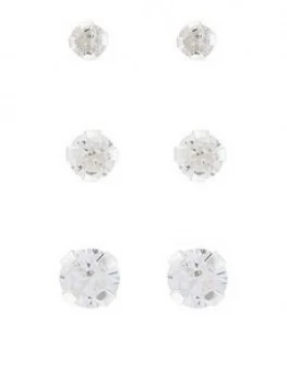 Accessorize St 3X Plain Stud Earring Set - Crystal