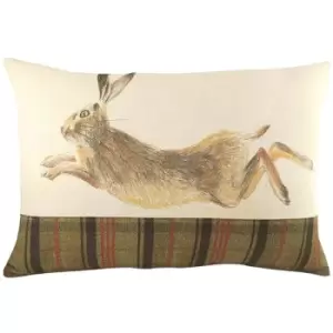 Evans Lichfield Hunter Jumping Hare Cushion Cover (One Size) (Green/Brown/Red) - Green/Brown/Red