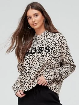 Hugo Boss Leopard Print Pullover Hoodie Brown Size M Women