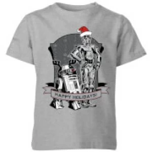 Star Wars Happy Holidays Droids Kids Christmas T-Shirt - Grey - 11-12 Years