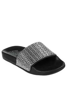 Skechers Pop Ups Square Rhinestone Slides - Black, Size 5, Women